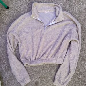 ROMWE Fluffy Cropped Zip Up